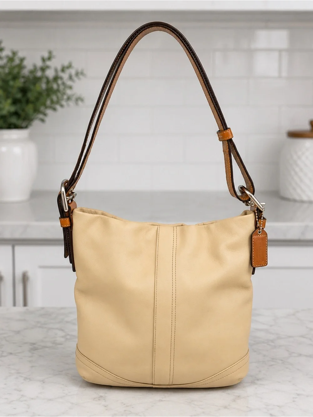 Coach 2008 Soho Slim Duffle F10938 Beige Leather Convertible Shoulder Bag